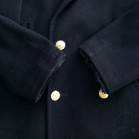 #P11 Vintage US Navy Naval Military Pea Coat midnight Blue Gold Eagle Buttons 36 - Picture 4 of 9